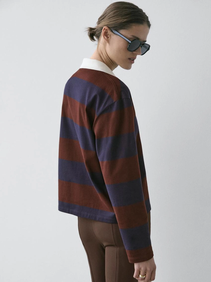 Поло с длинным рукавом из хлопка в полоску