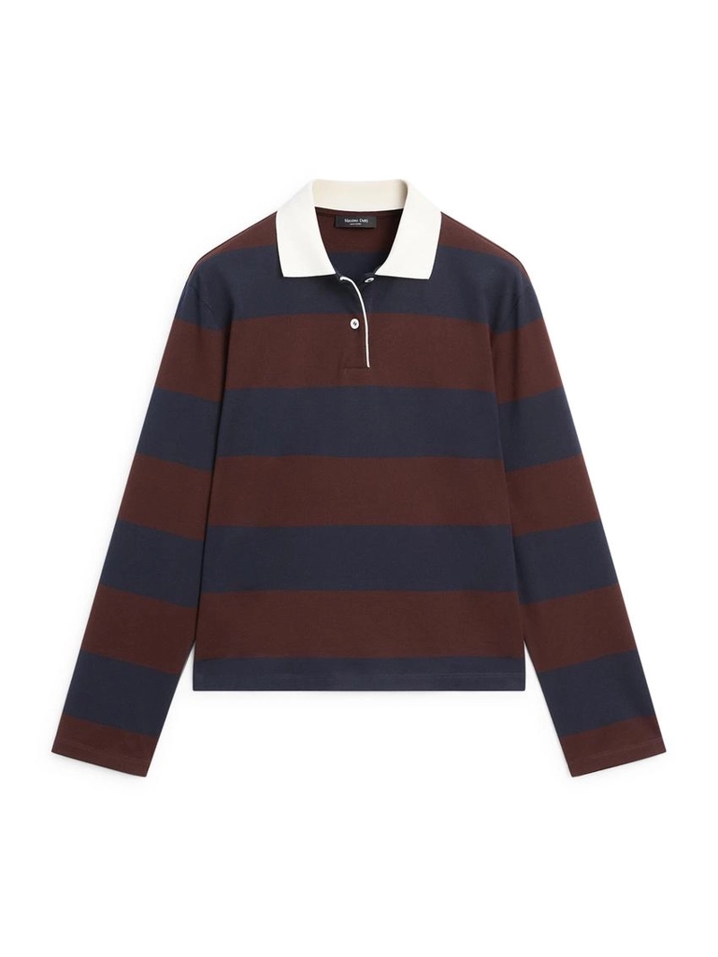 Поло с длинным рукавом из хлопка в полоску