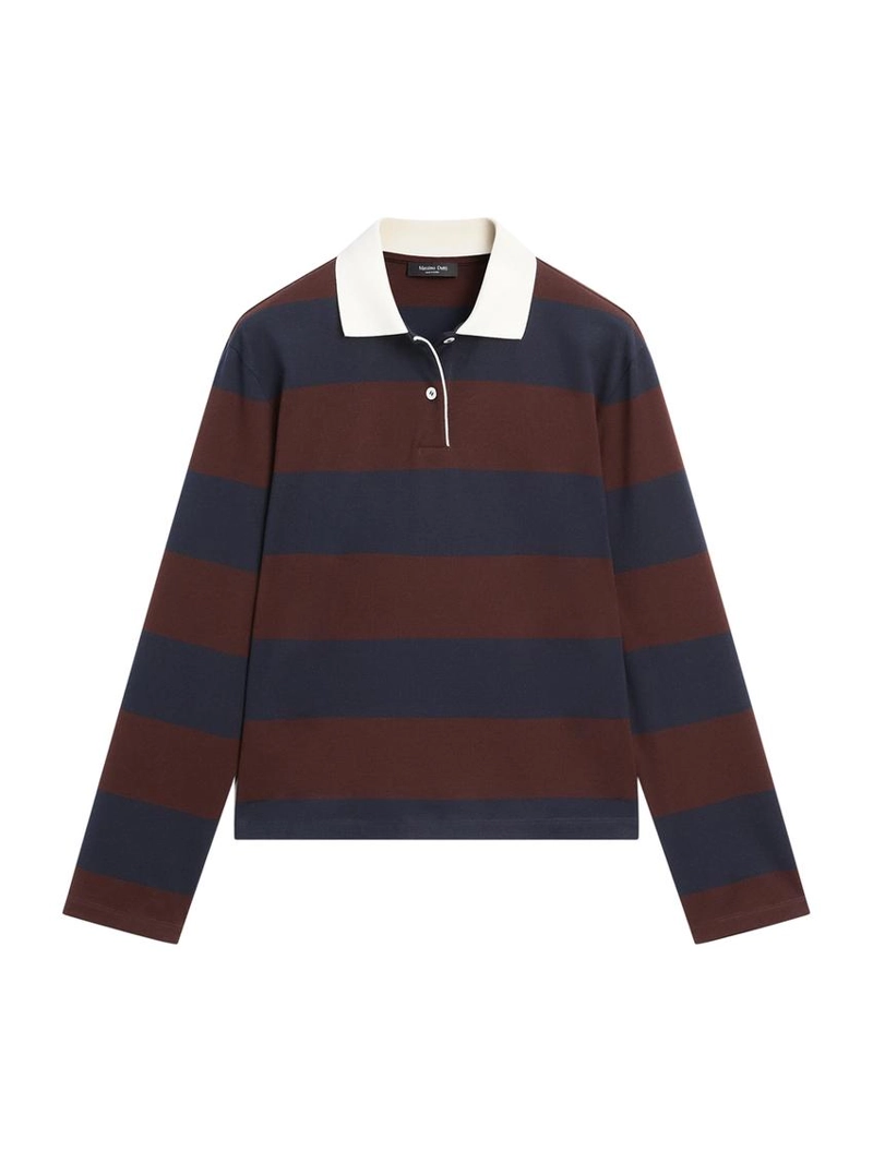 Поло с длинным рукавом из хлопка в полоску