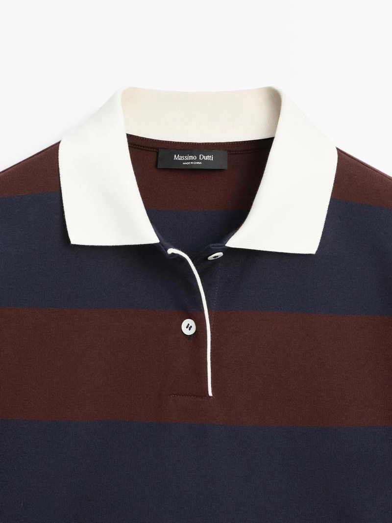 Поло с длинным рукавом из хлопка в полоску