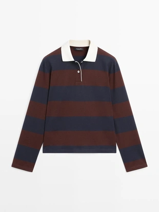 Поло с длинным рукавом из хлопка в полоску- Заказать в России