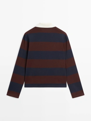 Поло с длинным рукавом из хлопка в полоску- Заказать в России