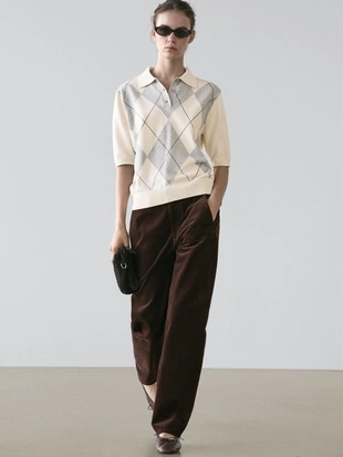 Водолазка с поло из джерси с узором из алмазной вязки- Заказать в России