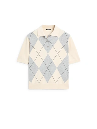 Водолазка с поло из джерси с узором из алмазной вязки- Заказать в России