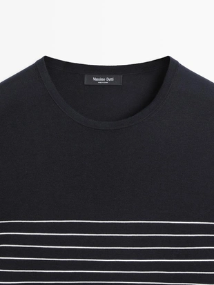 Джемпер с полосатым круглым вырезом- Заказать в России