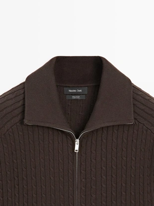 Кардиган с молнией из хлопковой плетеной вязки- Заказать в России