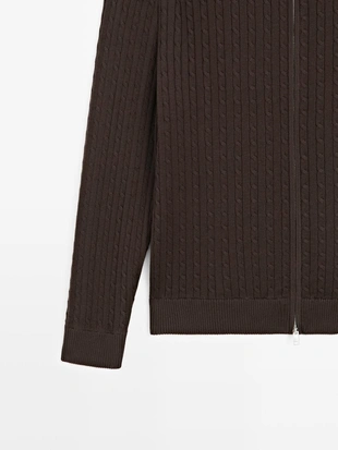 Кардиган с молнией из хлопковой плетеной вязки- Заказать в России