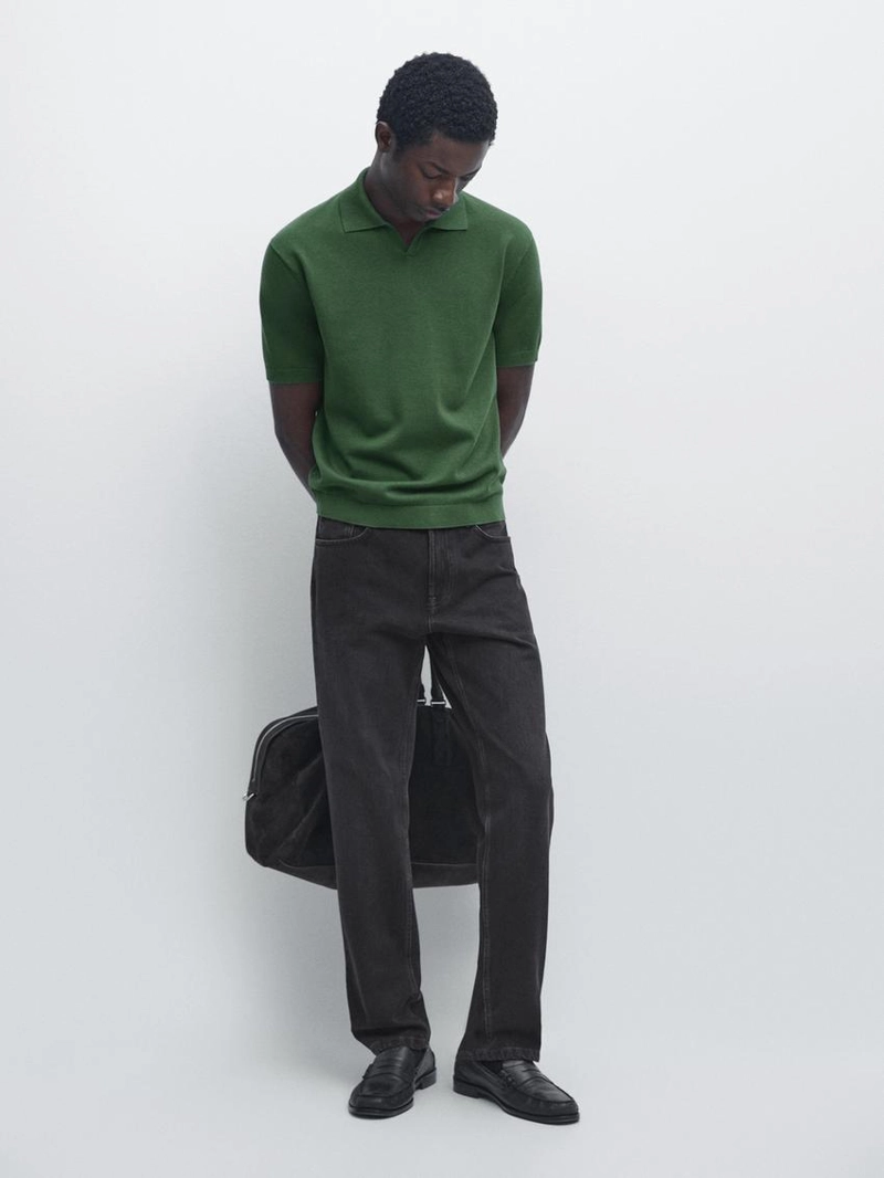 Свитер-поло из хлопково-шерстяной смеси