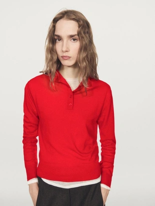 Вязанный свитер с отложным воротником и пуговицами- Заказать в России