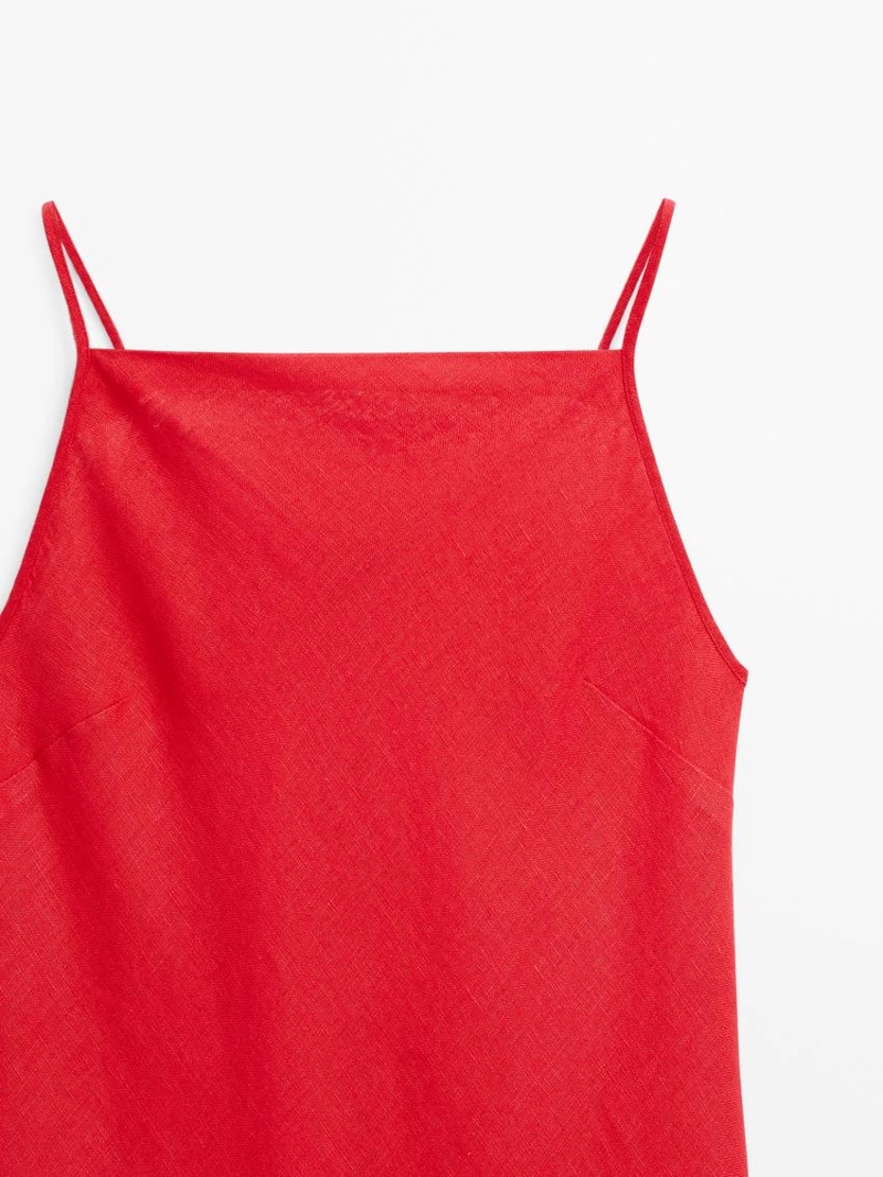 Миди-платье из льна с прямым вырезом