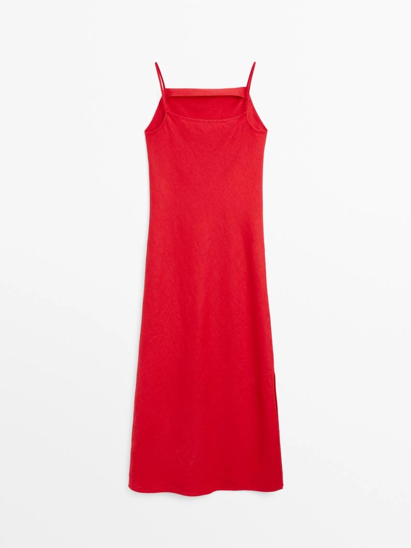 Миди-платье из льна с прямым вырезом