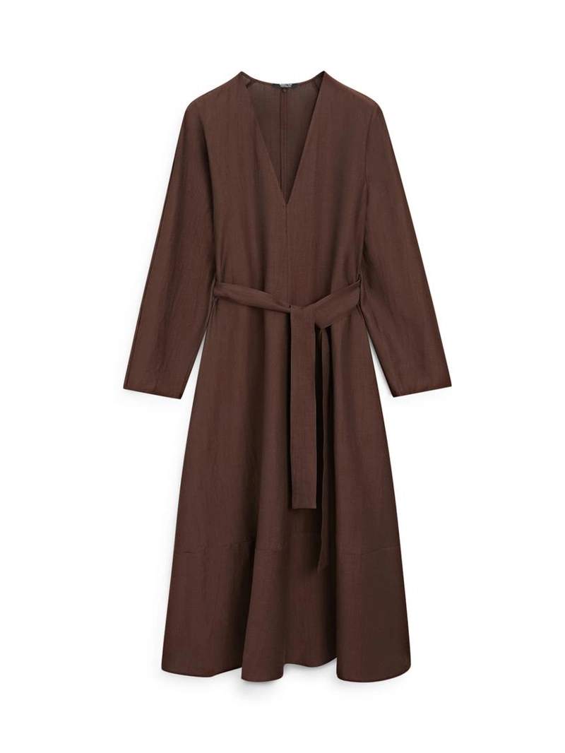 Платье-миди из льняно-вискозной ткани с поясом