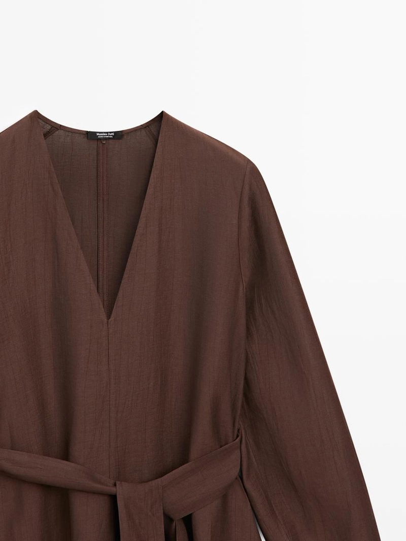 Платье-миди из льняно-вискозной ткани с поясом