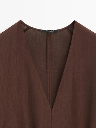 Платье-миди из льняно-вискозной ткани с поясом- Заказать в России