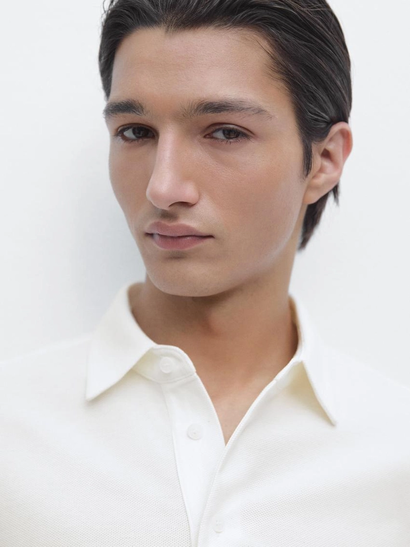 Поло из пике с длинными рукавами и деталями на планке