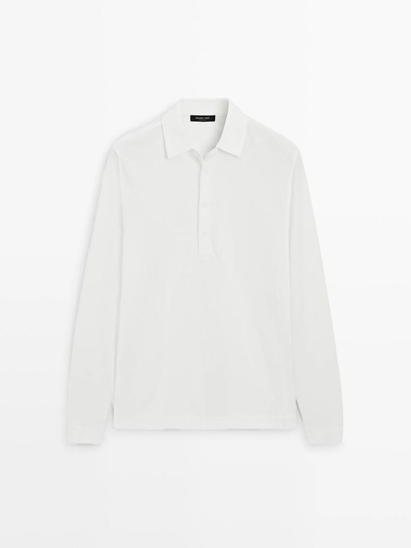Поло из пике с длинными рукавами и деталями на планке