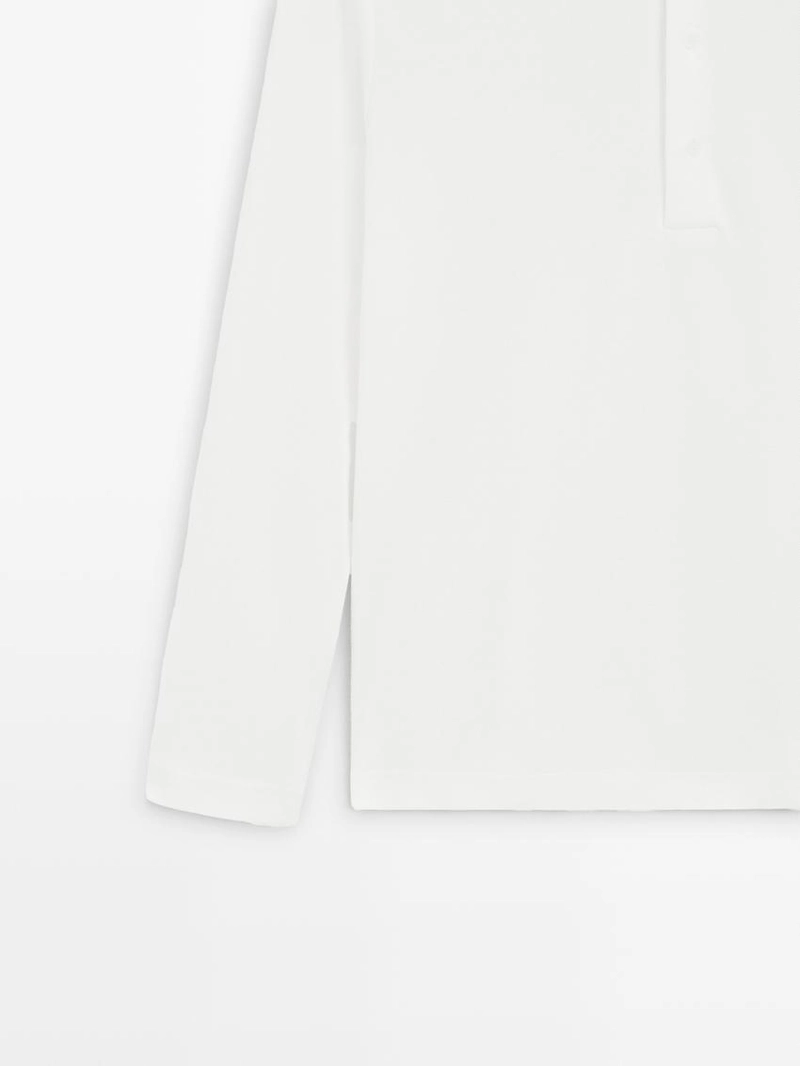 Поло из пике с длинными рукавами и деталями на планке