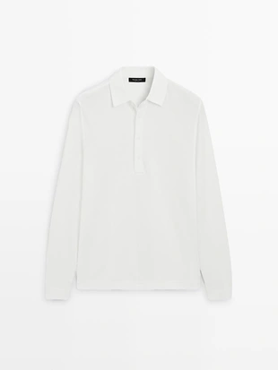 Поло из пике с длинными рукавами и деталями на планке- Заказать в России