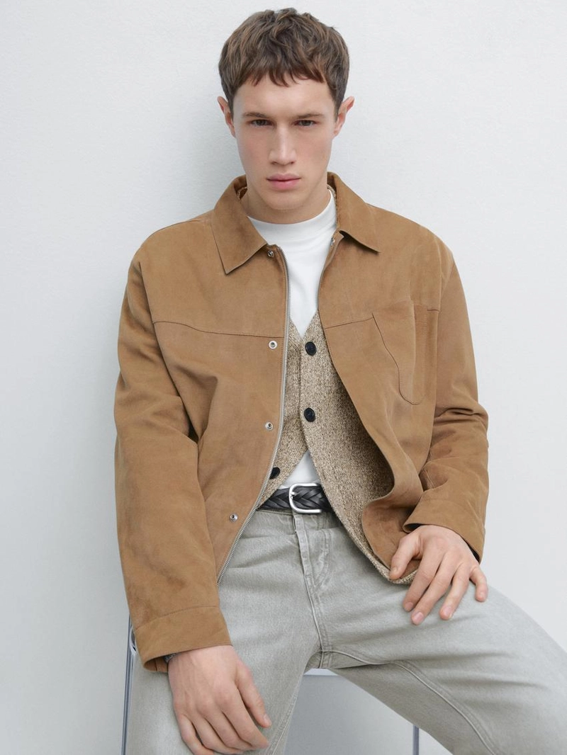 Замшевая кожаная куртка с деталями кармана