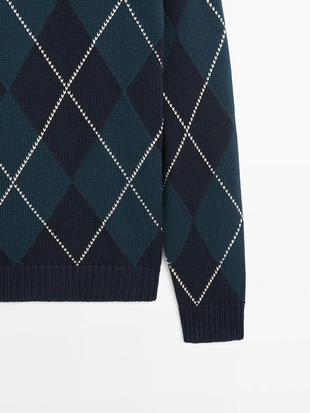 Водолазка из хлопкового трикотажа с деталями в стиле аргайл- Заказать в России