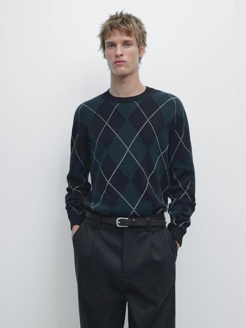 Водолазка из хлопкового трикотажа с деталями в стиле аргайл