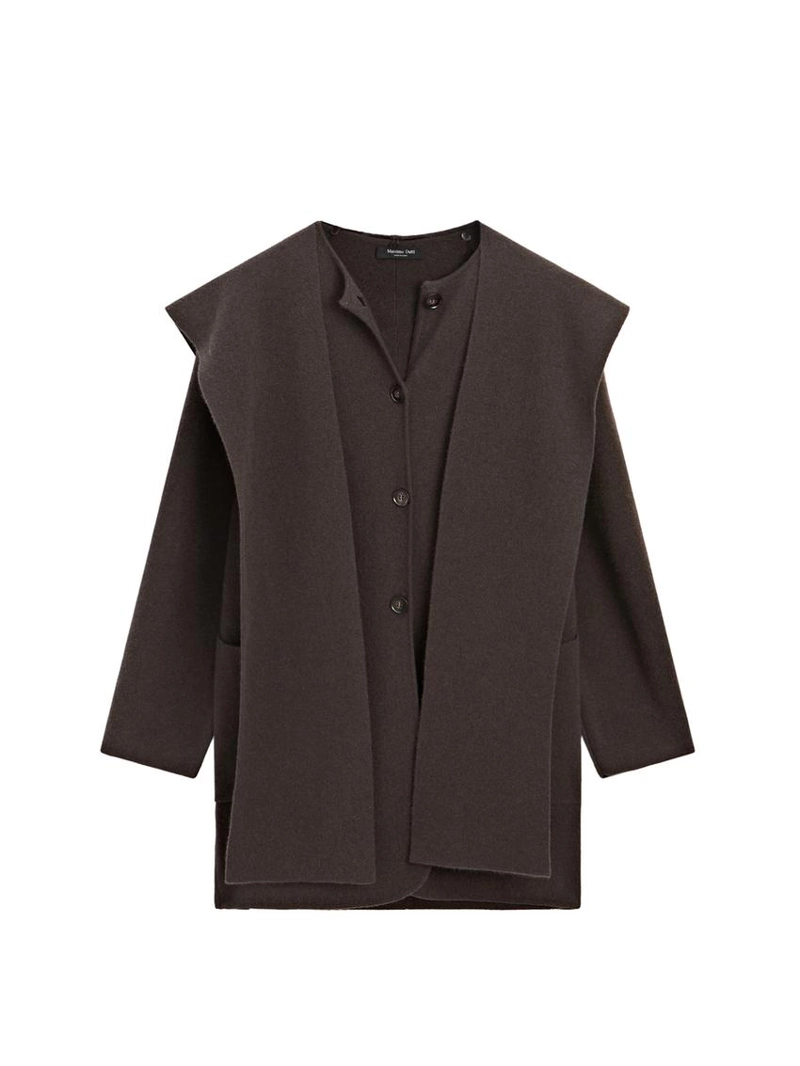 Пальто с длинным капюшоном и съемным шарфом