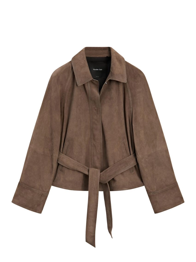 Замшевая кожаная куртка с поясом