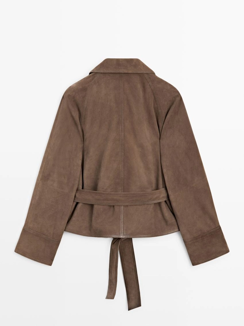 Замшевая кожаная куртка с поясом