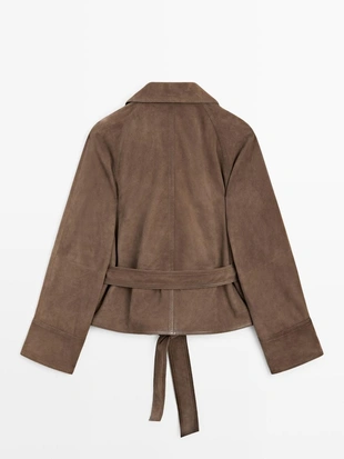 Замшевая кожаная куртка с поясом- Заказать в России