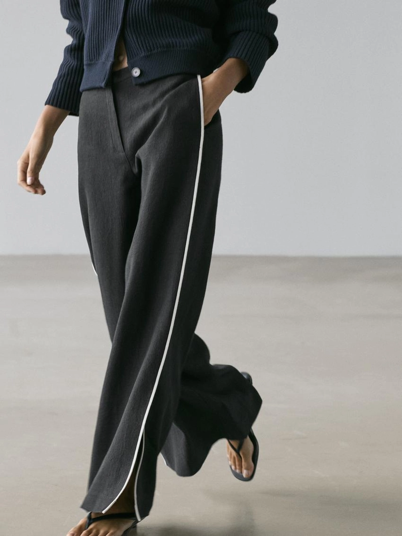 Льняные брюки с контрастным обрамлением