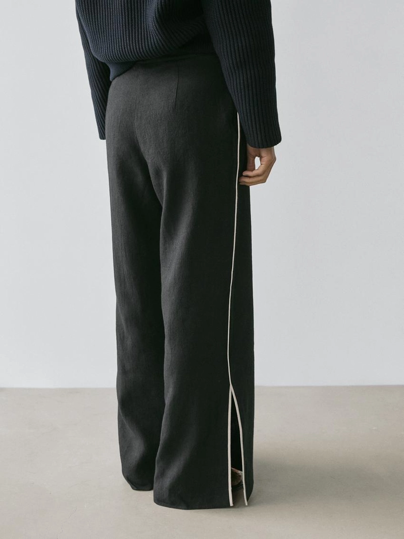 Льняные брюки с контрастным обрамлением