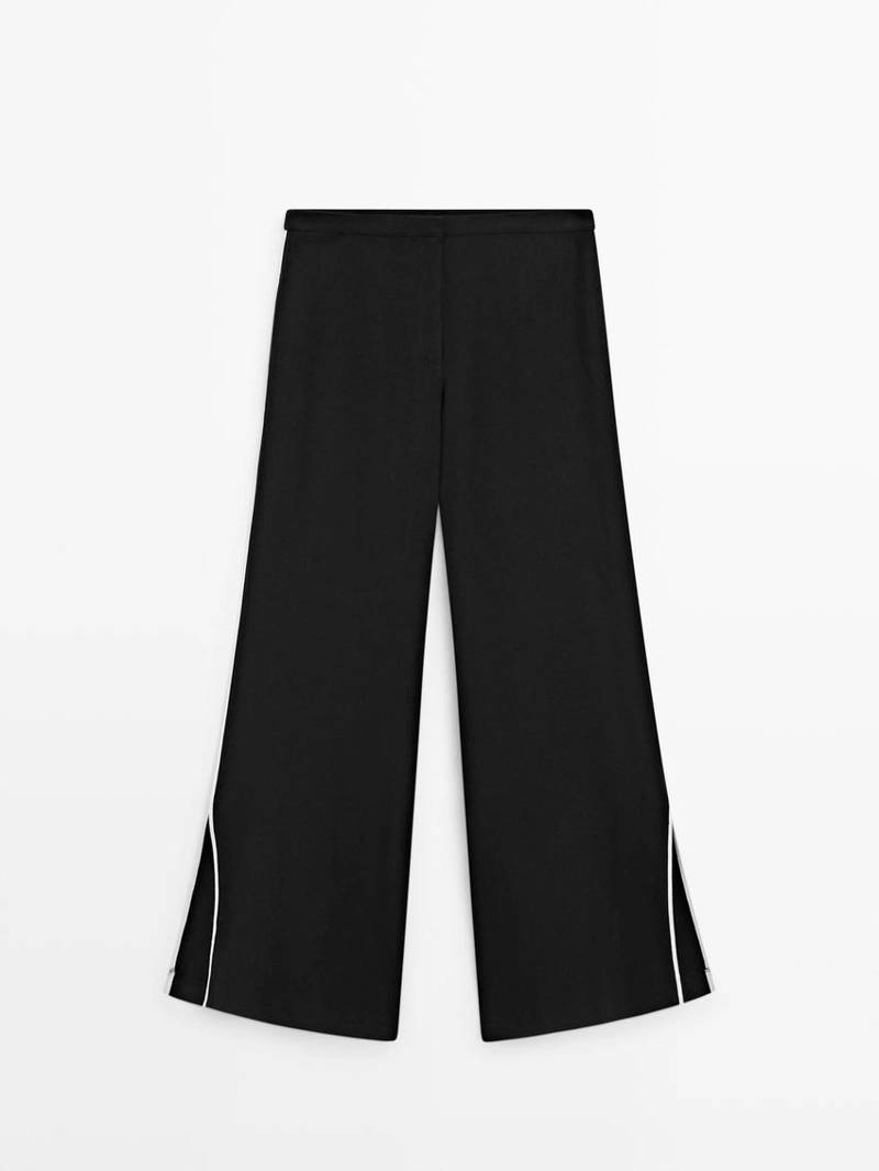 Льняные брюки с контрастным обрамлением