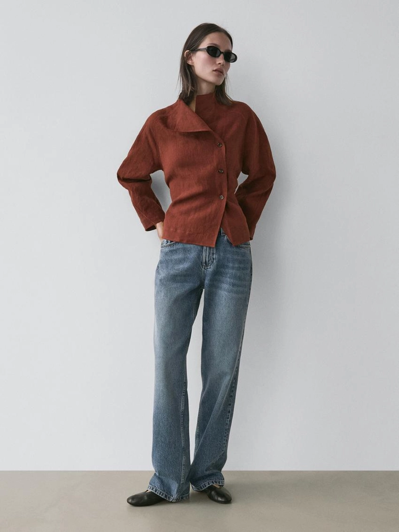 Халат из 100% льна с поясом и пуговицами