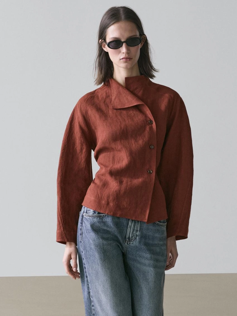 Халат из 100% льна с поясом и пуговицами