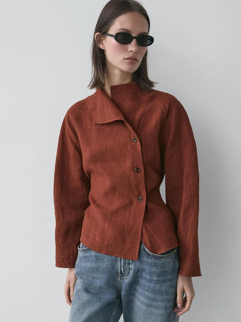 Халат из 100% льна с поясом и пуговицами