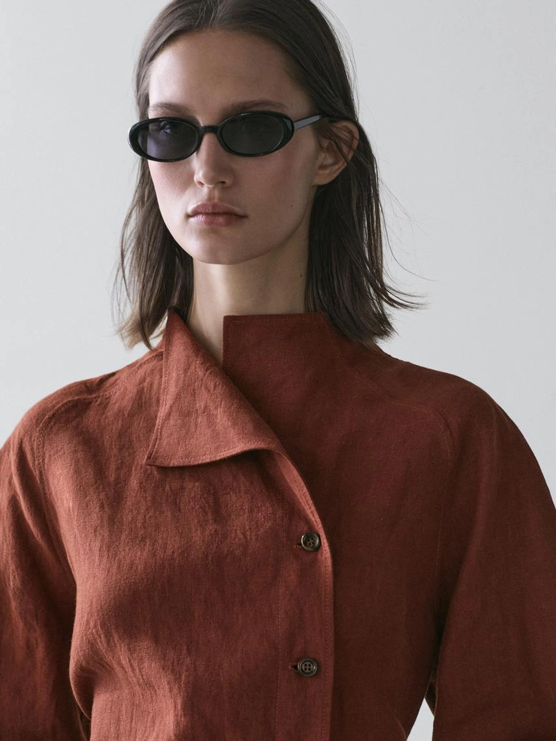 Халат из 100% льна с поясом и пуговицами