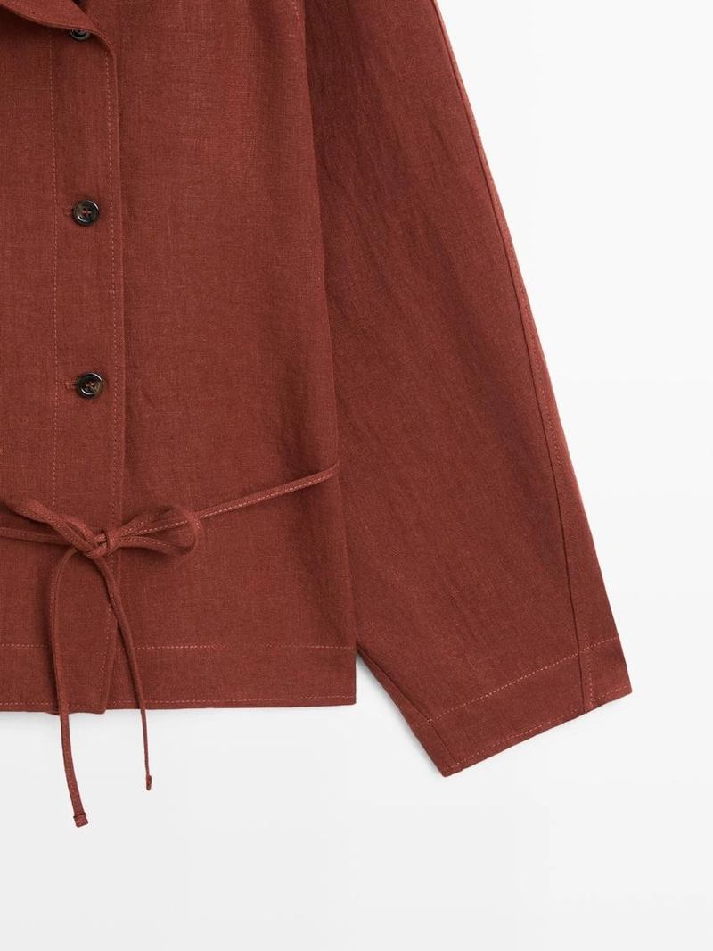 Халат из 100% льна с поясом и пуговицами