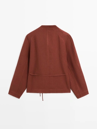 Халат из 100% льна с поясом и пуговицами- Заказать в России