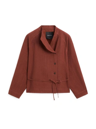 Халат из 100% льна с поясом и пуговицами- Заказать в России