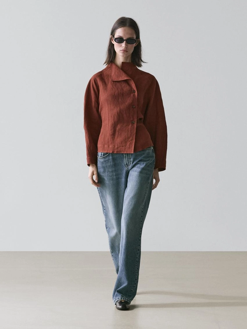 Халат из 100% льна с поясом и пуговицами