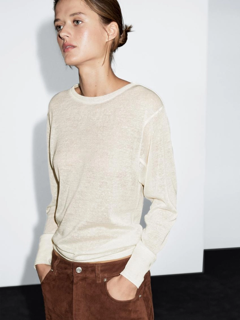 Футболка из легкой шерстяной и льняной смеси