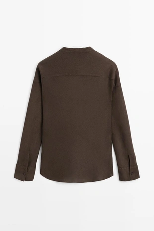 Рубашка с воротником стойкой из 100% льна- Заказать в России