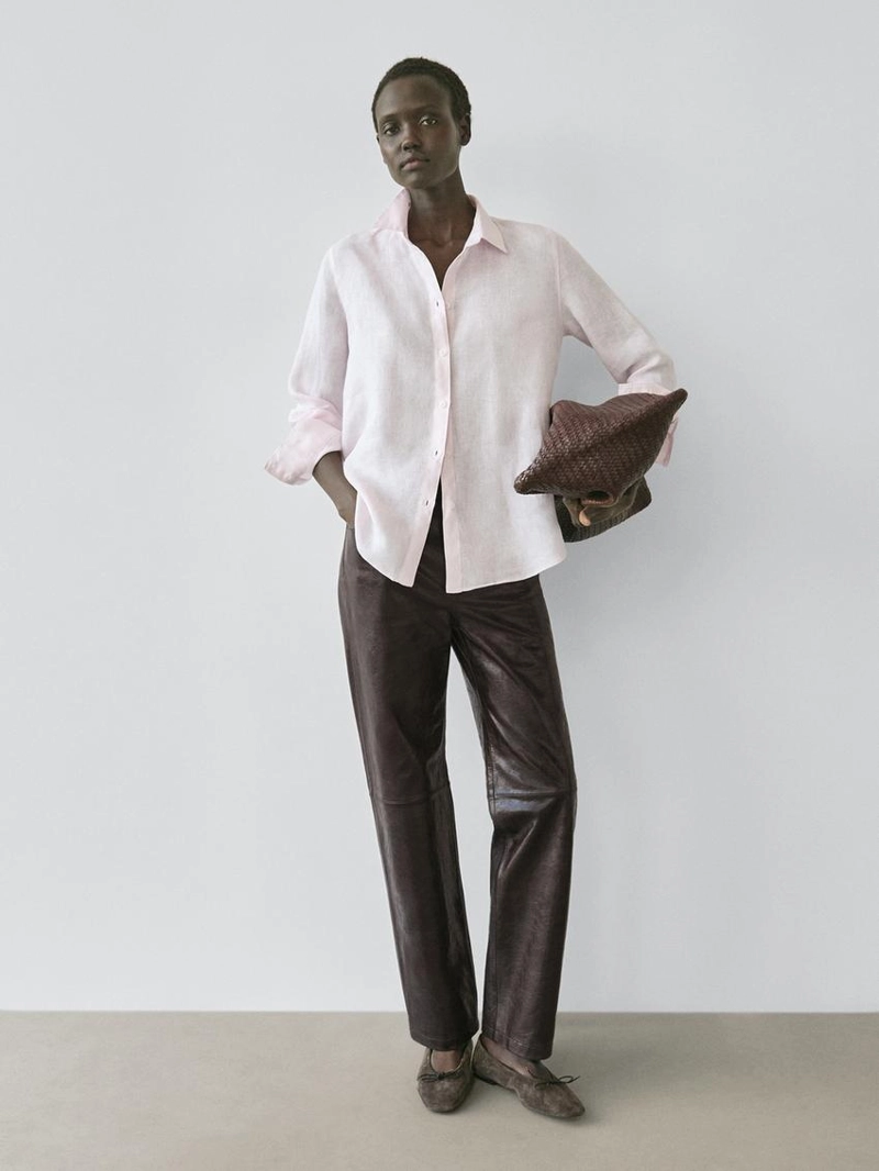 Рубашка из 100% льна с плиссировкой