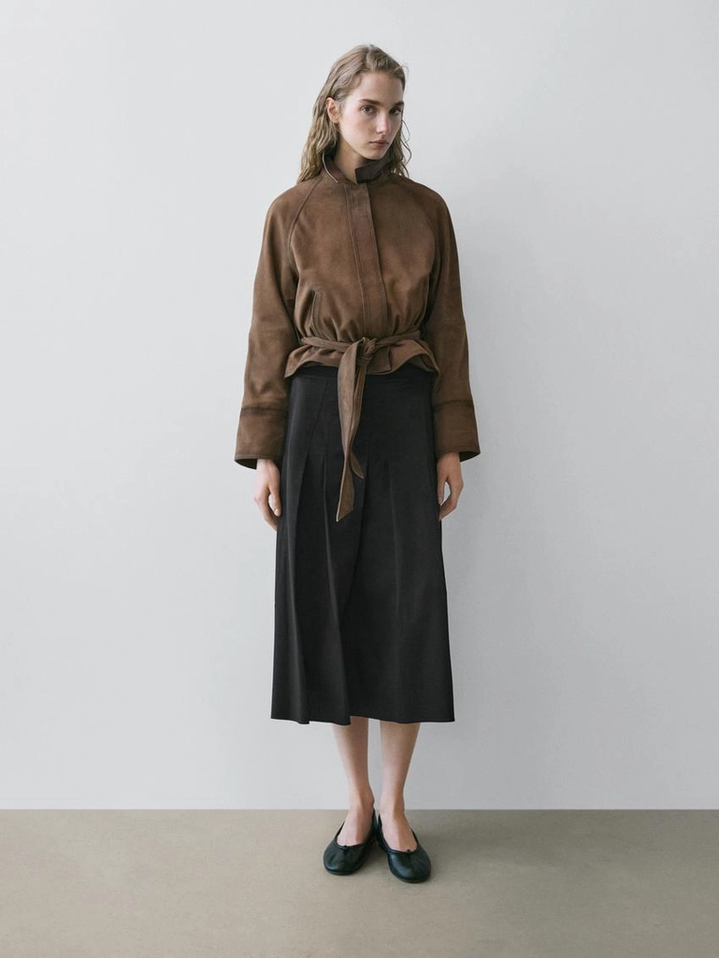 Юбка-миди с мягкими складками из хлопкового смесового материала