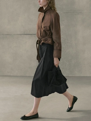 Юбка-миди с мягкими складками из хлопкового смесового материала- Заказать в России