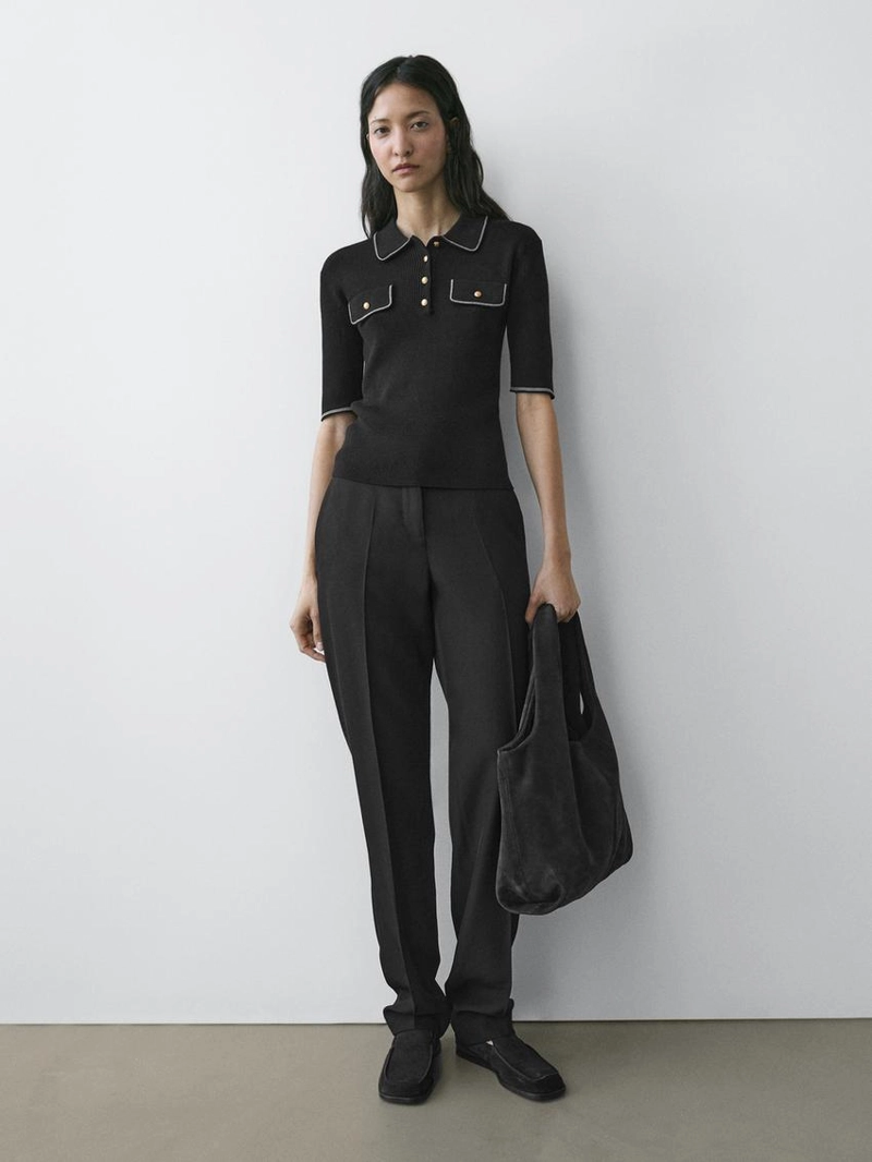 Поло из хлопкового трикотажа с контрастными деталями