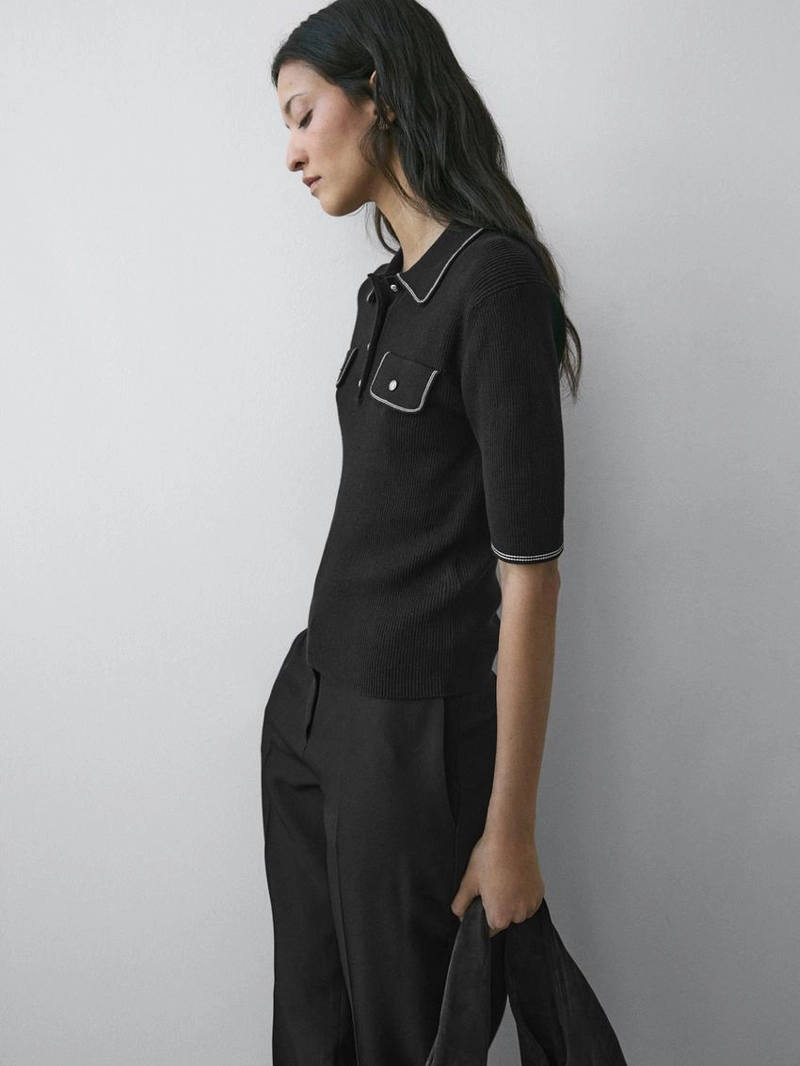 Поло из хлопкового трикотажа с контрастными деталями