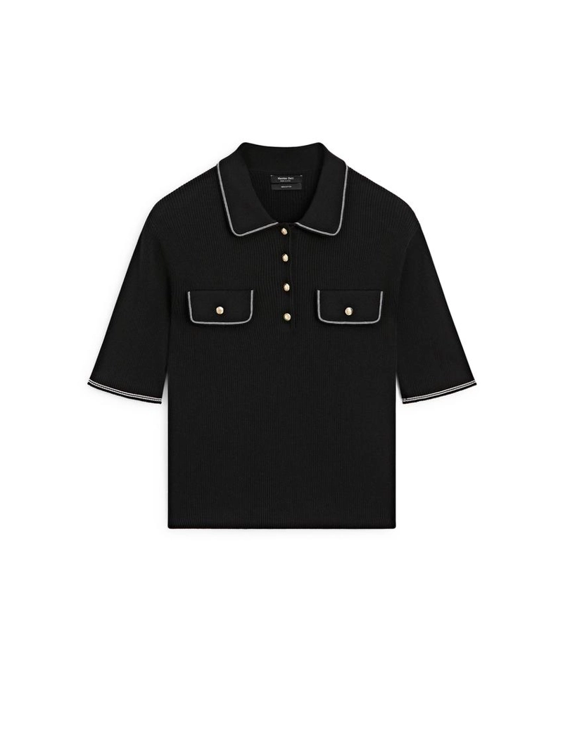 Поло из хлопкового трикотажа с контрастными деталями