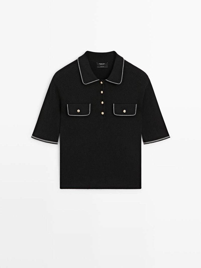 Поло из хлопкового трикотажа с контрастными деталями
