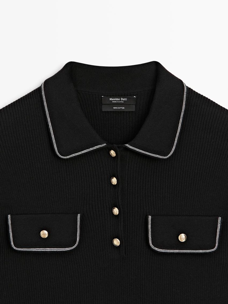 Поло из хлопкового трикотажа с контрастными деталями